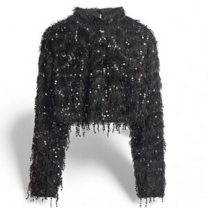 H&M Black Sequin Knit Top Large